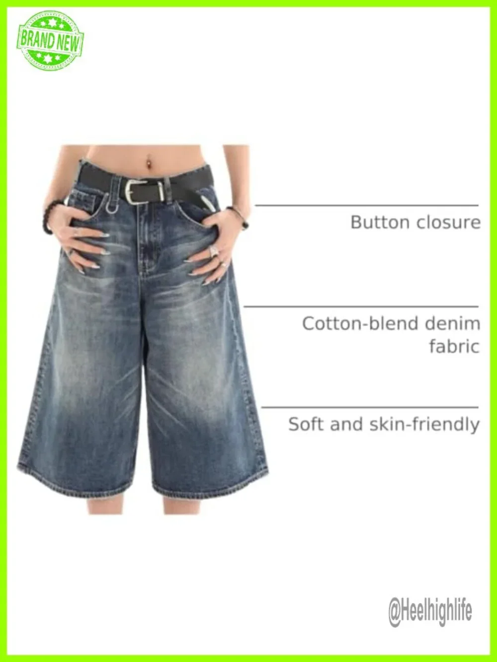 Womens Baggy Capri Jean Shorts Wide Leg Long Y2K Cotton Denim Summer